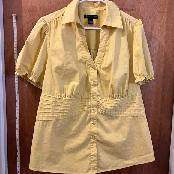 🐻Size 16W - INC - Yellow Short Sleeve Button-Down Blouse - Some Wear - Picture 1 of 5